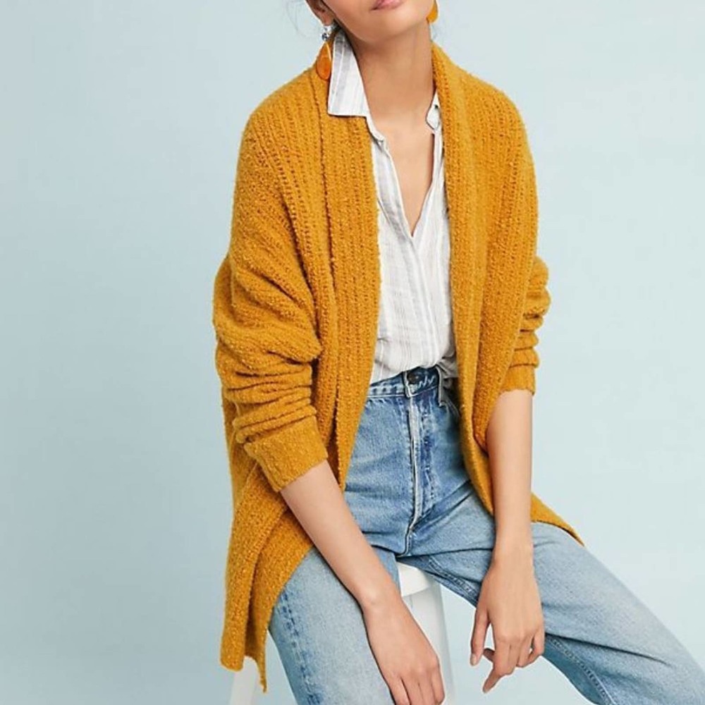 ANTHROPOLOGIE Sleeping on Snow Dupont Cardigan Mustard Yellow